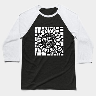 Black and White Mosaic Sunflower Baseball T-Shirt